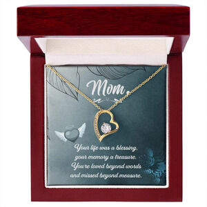 Mom Your Life Was Love Forever Love CZ Heart Necklace Yellow Gold Luxury Box
